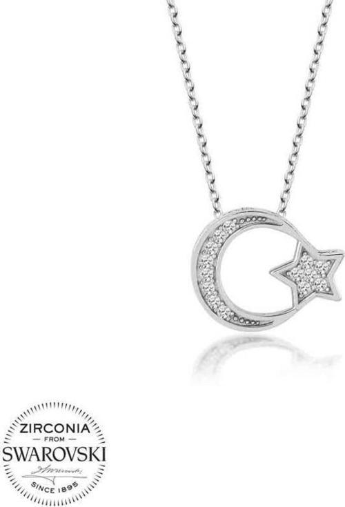Swarovski Taşlı Gümüş Ayyıldız Bayan Kolye