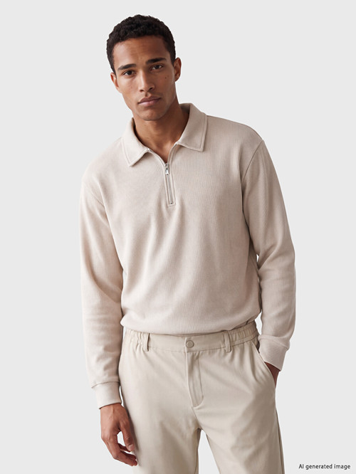 LCW Vision Bej Polo Yaka Erkek Kalın Sweatshirt