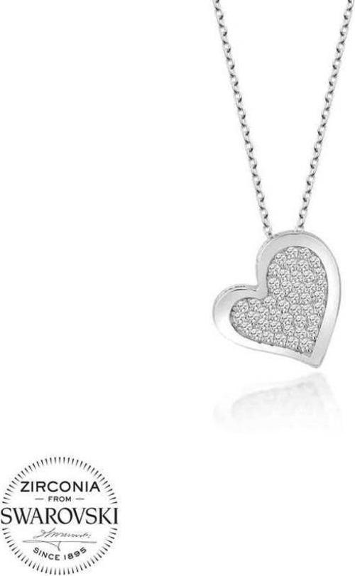 Swarovski Taşlı Gümüş Kalp Bayan Kolye