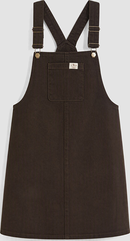 LCW Comfort Kahverengi Kare Yaka Jean Salopet Elbise