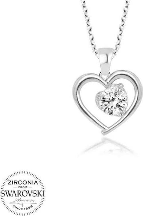 Swarovski Taşlı Gümüş Kalp Bayan Kolye