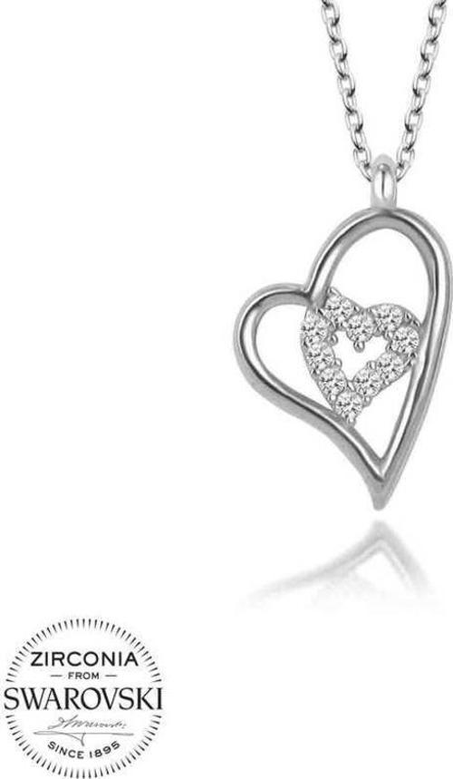 Swarovski Taşlı Gümüş Kalp Bayan Kolye
