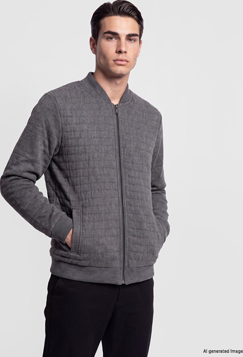 LCWAIKIKI Classic Gri Regular Fit Kolej Yaka Kapitone Erkek Hırka