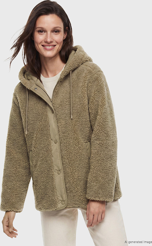 LCW Modest Kahverengi Kapüşonlu Oversize Kadın Pelüş Mont