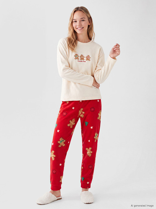 LCW Young Kırmızı Yılbaşı Temalı Kadın Polar Pijama Takım