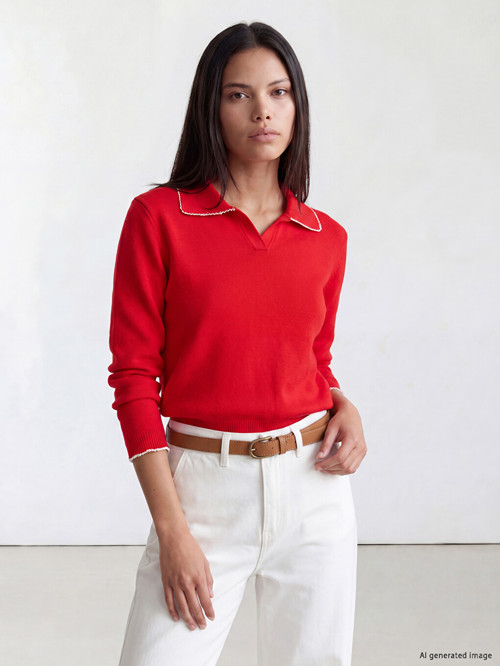 LCW Comfort Kırmızı Polo Yaka Kadın Triko Kazak