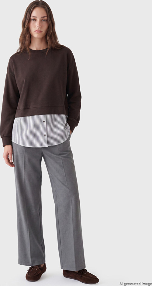 LCW Modest Kahverengi Soft Touch Çizgili Kadın Sweatshirt Tunik