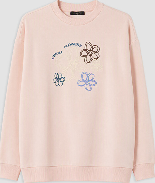 LCW Comfort Pembe Çiçek Nakışlı Kadın Kalın Sweatshirt