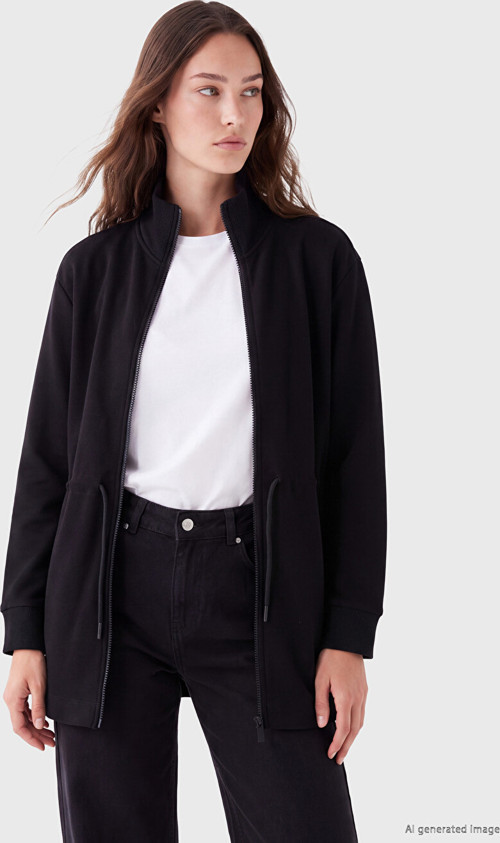 LCW Modest Siyah Soft Touch Kadın Fermuarlı Sweatshirt