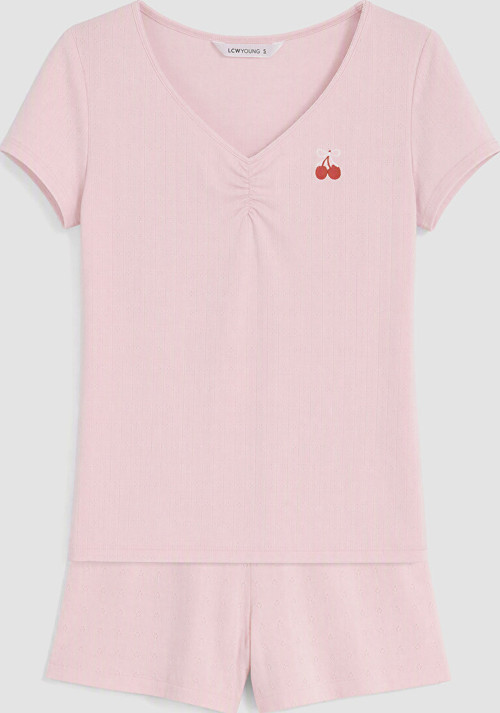 LCW Young Pembe Kiraz Baskılı Kadın Şortlu Pijama Takımı