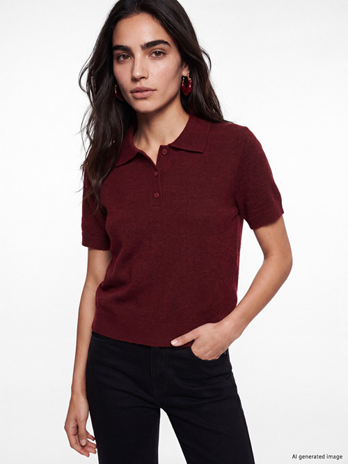 LCW Vision Bordo Polo Yaka Kadın Triko Kazak