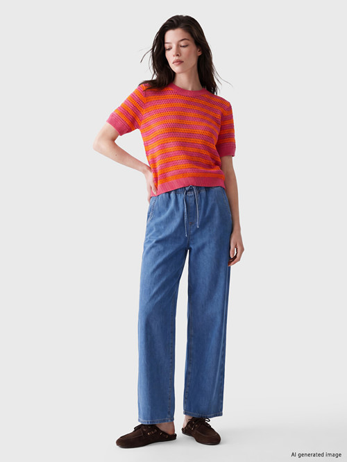 LCW Comfort İndigo Beli Lastikli Wideleg Kadın Jean Pantolon