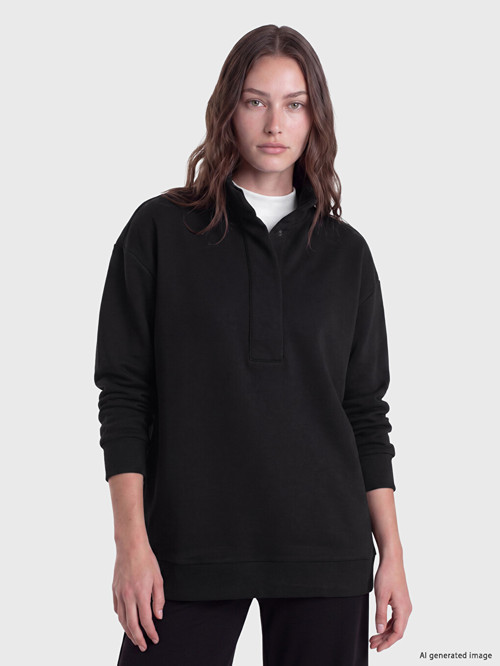 LCW Modest Siyah Soft Touch Oversize Kadın Sweatshirt Tunik
