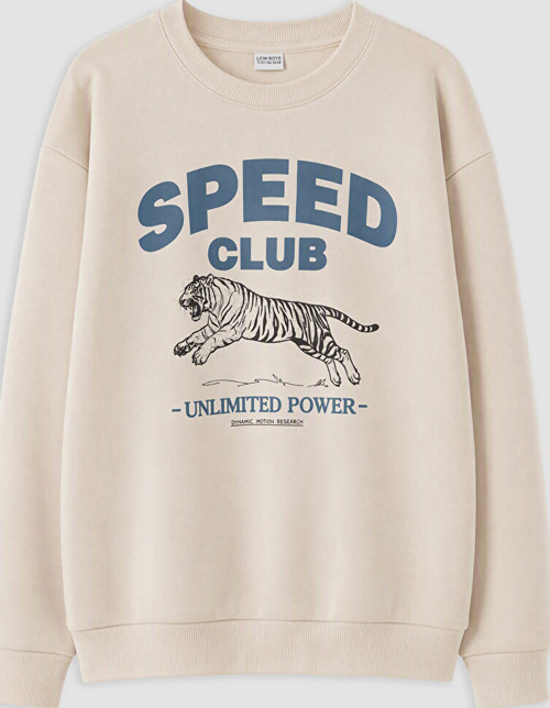 LCW Kids Bej Baskılı Erkek Çocuk Kalın Sweatshirt