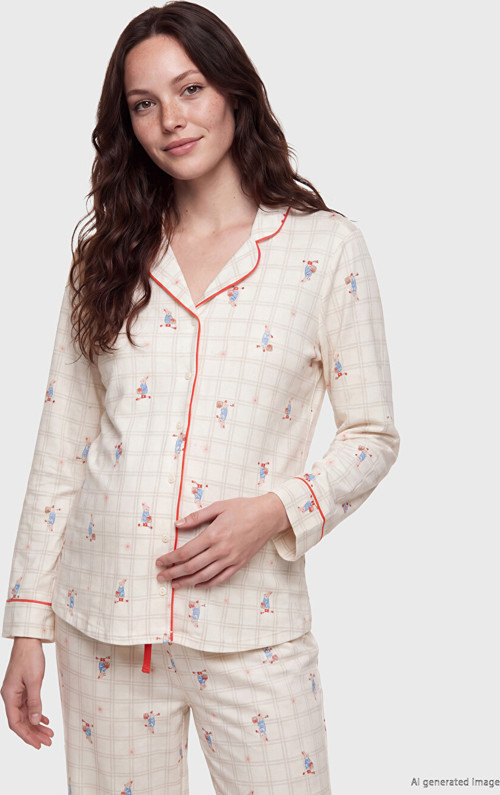 LCW DREAM Ekru Gömlek Yaka Hamile Pijama Takım