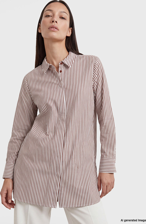 LC WAIKIKI Kahverengi Çizgili Poplin Kadın Gömlek Tunik