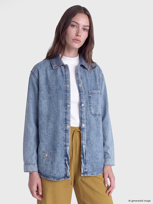 LCW Modest İndigo Gömlek Yaka Oversize Kadın Jean Tunik