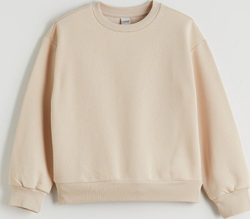 LCW Kids Bej Bisiklet Yaka Kız Çocuk Sweatshirt