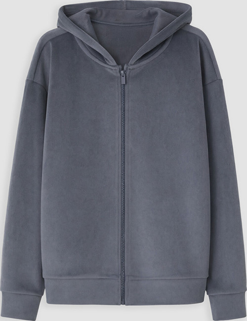 LCW Kids Gri Kapüşonlu Kız Çocuk Kadife Fermuarlı Sweatshirt