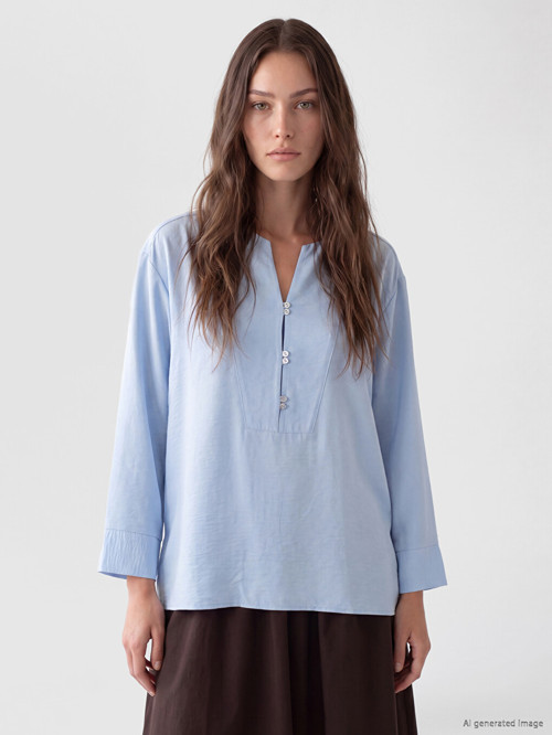 LCW Modest Mavi Kaçık Yaka Oversize Bluz
