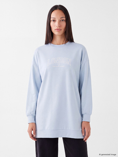 LC WAIKIKI Mavi Soft Touch Kadın Sweatshirt Tunik
