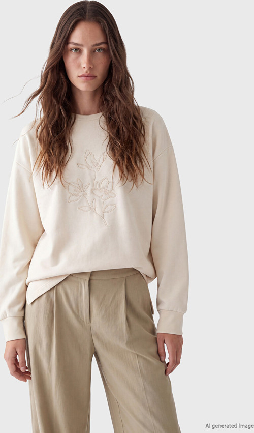 LCW Modest Bej Nakışlı Soft Touch Kadın Sweatshirt Tunik