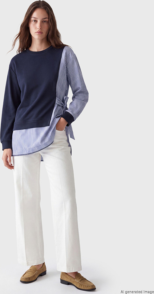 LCW Modest Lacivert Çizgili Kadın Sweatshirt Tunik
