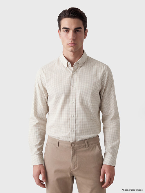 LCWAIKIKI Classic Bej Regular Fit Ekose Poplin Erkek Gömlek