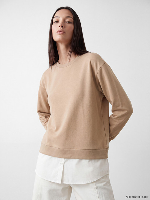 LC WAIKIKI Bej Bisiklet Yaka Kadın Sweatshirt Tunik