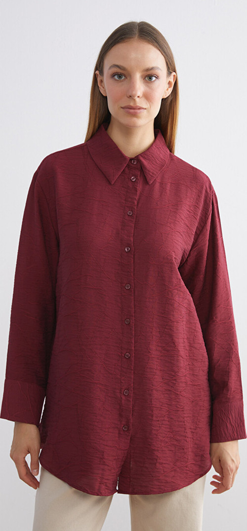 LCW Modest Bordo Nakışlı Kadın Gömlek Tunik