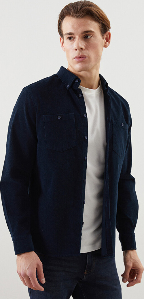 LCWAIKIKI Classic Lacivert Regular Fit Uzun Kollu Kadife Erkek Gömlek