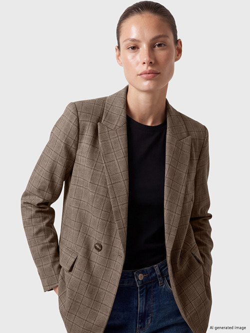 LCW EVERYDAY Kahverengi Kruvaze Yaka Ekose Kadın Blazer Ceket