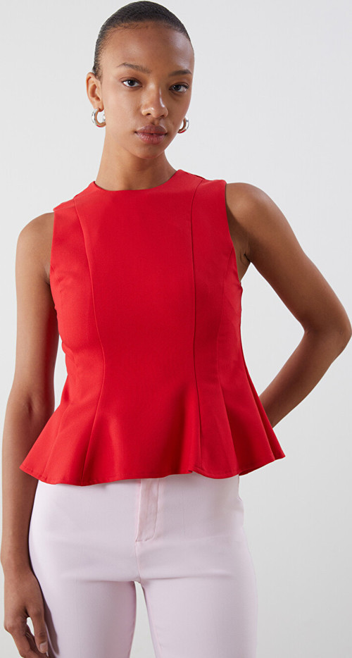 LCW Vision Kırmızı Bisiklet Yaka Peplum Bluz