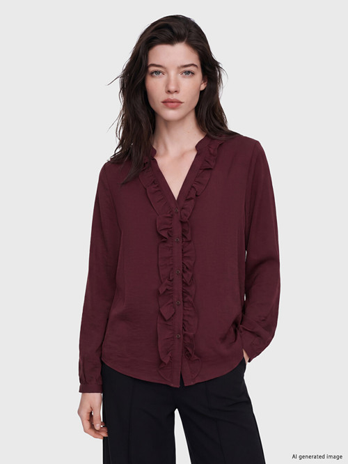 LCW Comfort Bordo Kaçık Yaka Fırfırlı Kadın Gömlek
