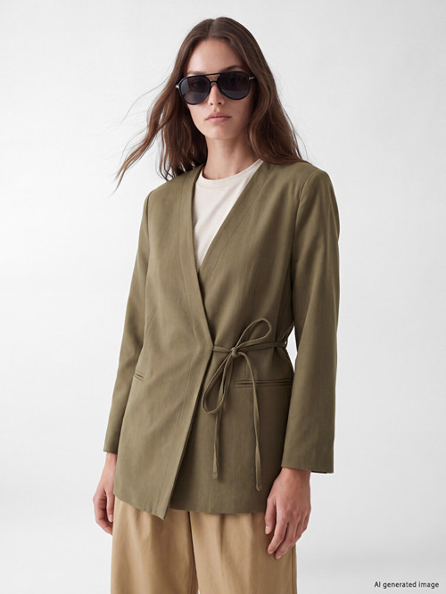 LCW Modest Haki Kruvaze Yaka Bağlamalı Oversize Kadın Blazer Ceket