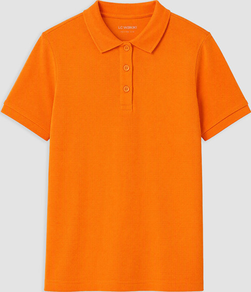 LCW Kids Turuncu Polo Yaka Kız Çocuk Pike Tişört