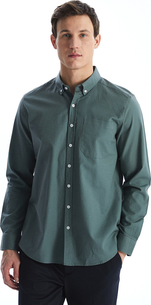 LCWAIKIKI Classic Yeşil Regular Fit Uzun Kollu Oxford Erkek Gömlek
