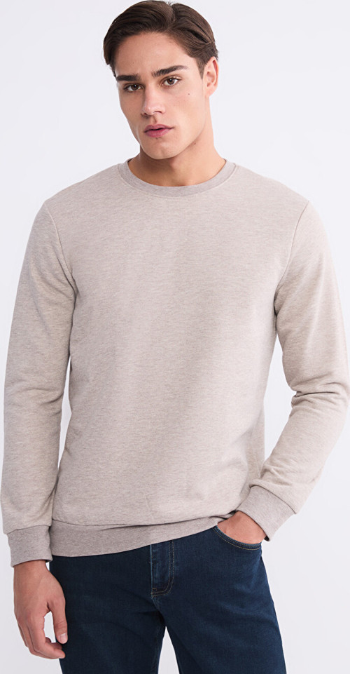 LCWAIKIKI Basic Bej Bisiklet Yaka Erkek Kalın Sweatshirt