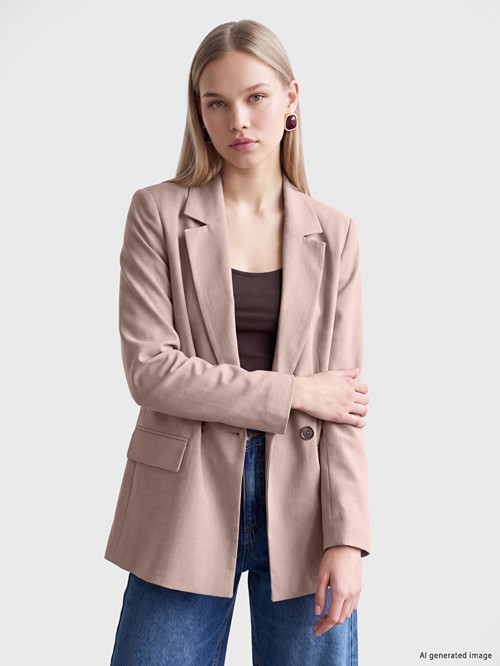 LCW Vision Bej Kruvaze Yaka Kadın Blazer Ceket