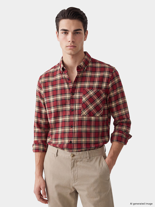 LCW ECO Kırmızı Regular Fit Ekose Erkek Gömlek Ceket