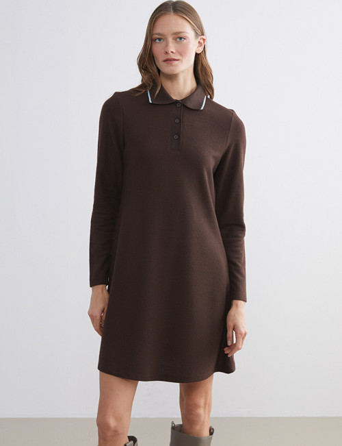 LCW Comfort Kahverengi Polo Yaka Mini Elbise