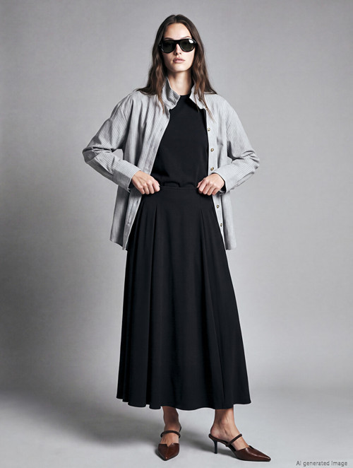 LCW Modest Siyah Beli Fermuarlı Kloş Etek