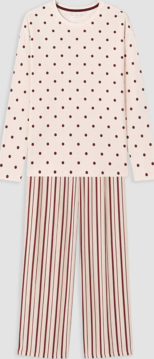 LCW DREAM Pembe Bisiklet Yaka Desenli Kadın Pijama Takım