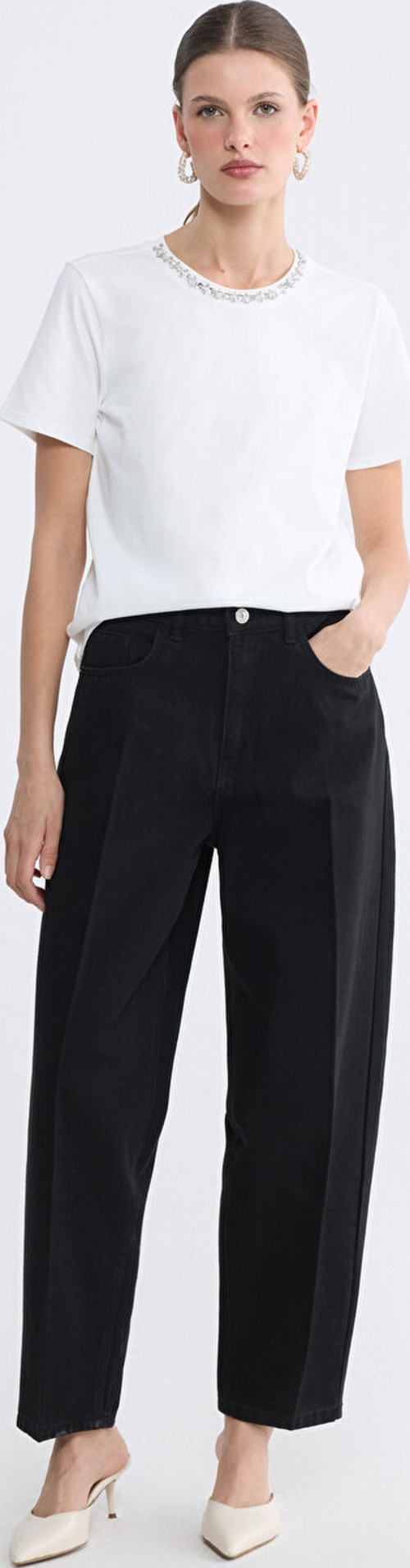 LCWAIKIKI Classic Siyah Yüksek Bel Barrel Fit Kadın Jean Pantolon