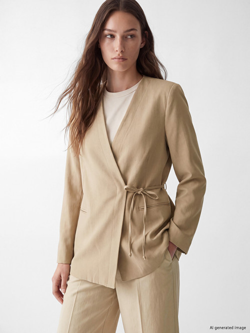 LCW Modest Kahverengi Kruvaze Yaka Bağlamalı Oversize Kadın Blazer Ceket