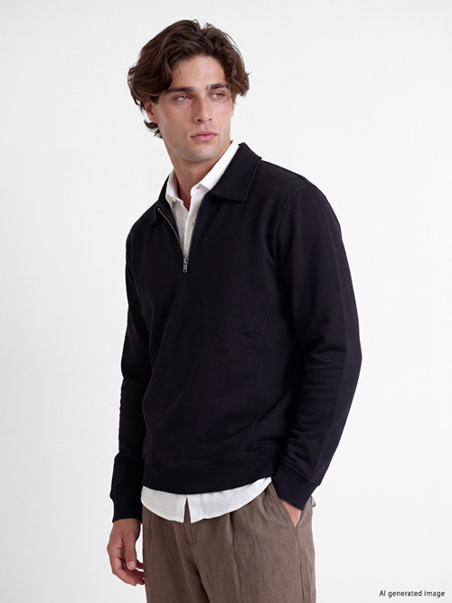 LCW Vision Siyah Polo Yaka Erkek Sweatshirt