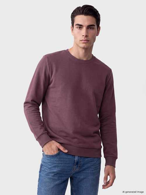 LCWAIKIKI Classic Mürdüm Bisiklet Yaka Erkek Kalın Sweatshirt