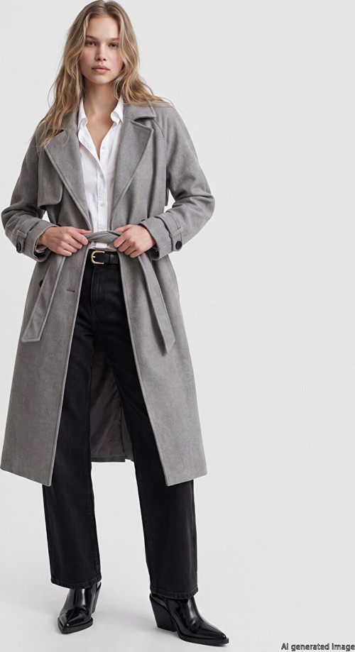 LCW Vision Gri Kruvaze Yaka Oversize Kadın Kaşe Kaban