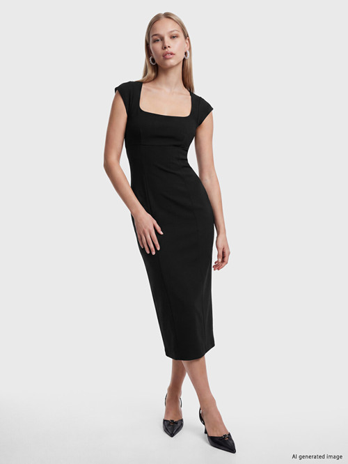 LCW Vision Siyah Kare Yaka Bodycon Elbise