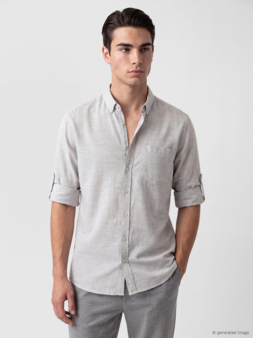 LCWAIKIKI Classic Gri Regular Fit Armürlü Erkek Gömlek